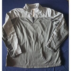 Browning Mens XL Quarter Zip Pullover‎ Fleece Lined Grey Two Tone Buckmark Logo